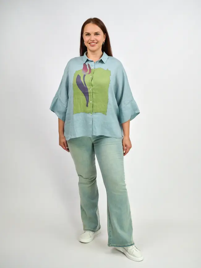 Льняная рубашка с тюльпаном 8342 Размер 50-58 фото 9