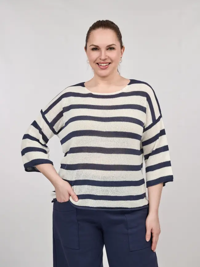 Джемпер облегченный в полоску ЭттоПлюс 25107 Размер 54-58 фото 41