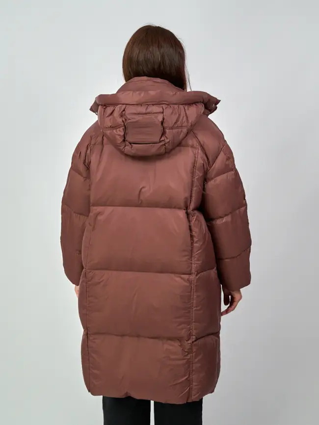 Пуховое пальто с кожаной вставкой 03741 Размер 48-54 фото 6