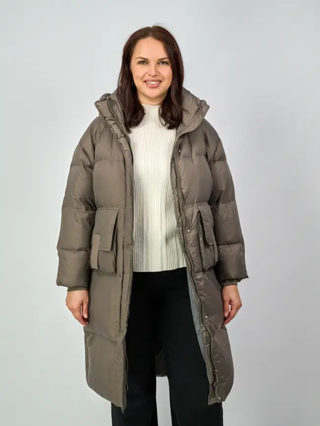 Пуховое пальто с кожаной вставкой 03741 Размер 48-54 фото 21