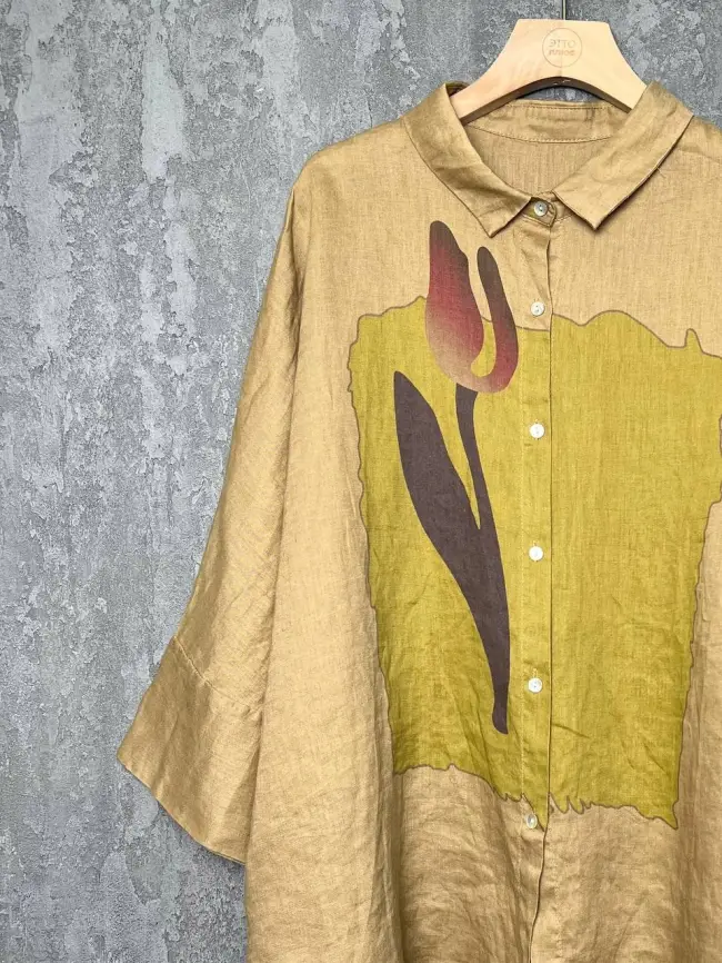 Льняная рубашка с тюльпаном 8342 Размер 50-58 фото 28
