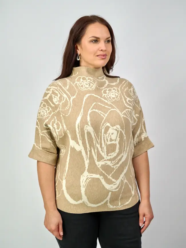 Джемпер "Цветочный принт" 0922 Размер 46-54 фото 2