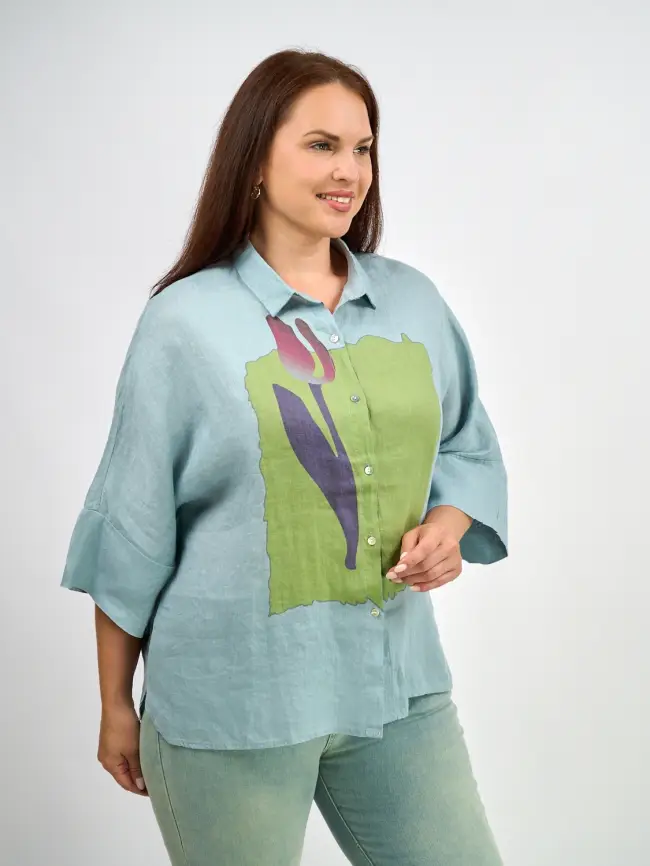 Льняная рубашка с тюльпаном 8342 Размер 50-58 фото 10