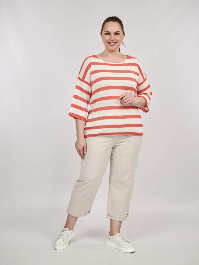 Джемпер облегченный в полоску ЭттоПлюс 25107 Размер 54-58 фото 57