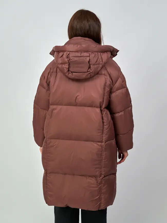 Пуховое пальто с кожаной вставкой 03741 Размер 48-54 фото 5