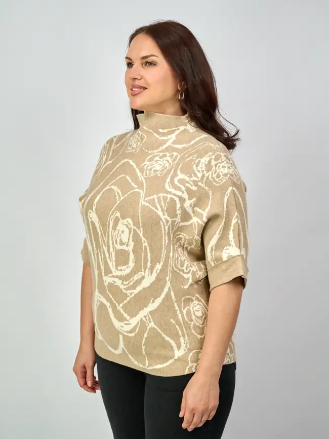 Джемпер "Цветочный принт" 0922 Размер 46-54 фото 3