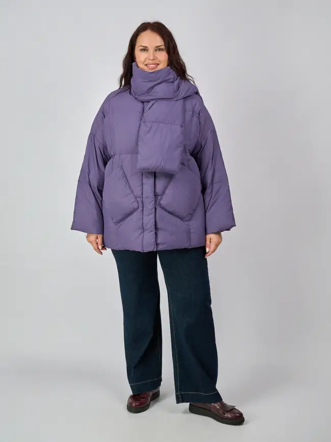 Пуховик женский с шарфом 8358 Размер 50-58 фото 40