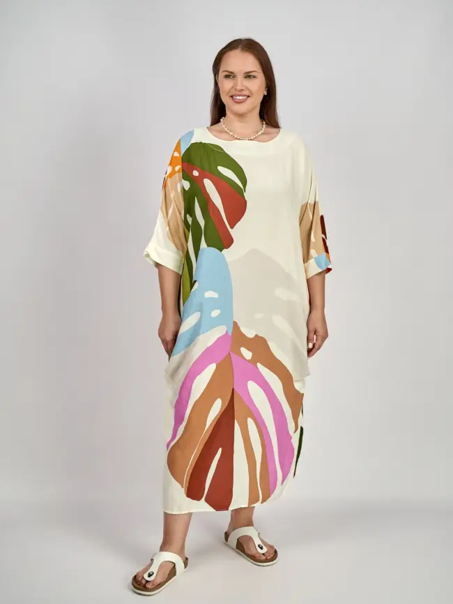 Платье лист Монстеры (молоко) ЭттоПлюс 2321-1 Размер 48-58 фото 2