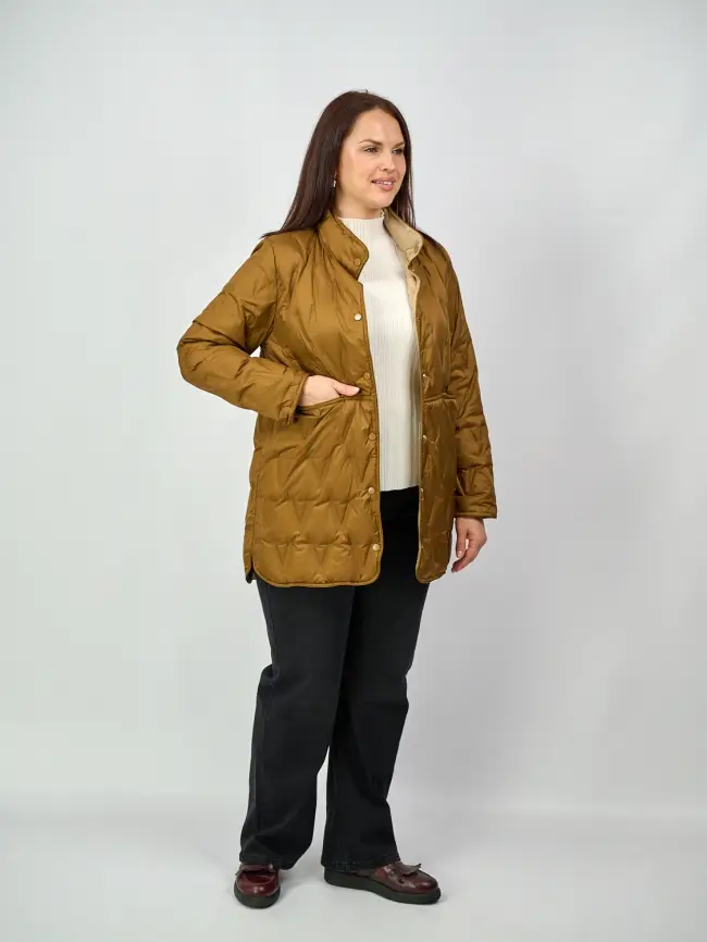 Удлинённая пуховая куртка 90312 Размеры 46-52 фото 16