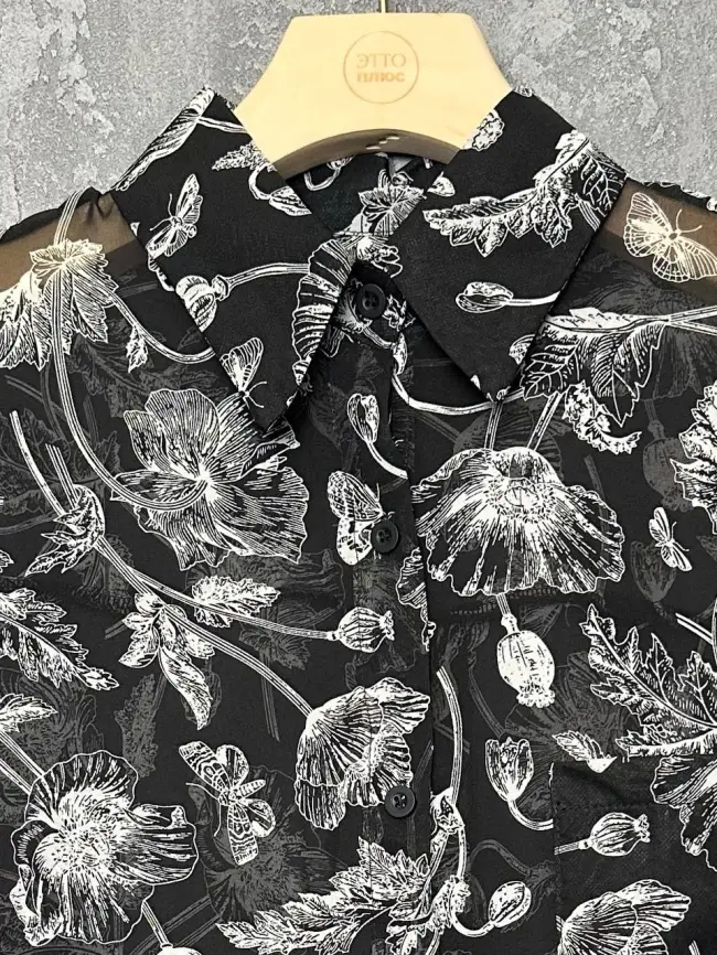 Блуза в цветочек 135-5 Размер 50-58 фото 15