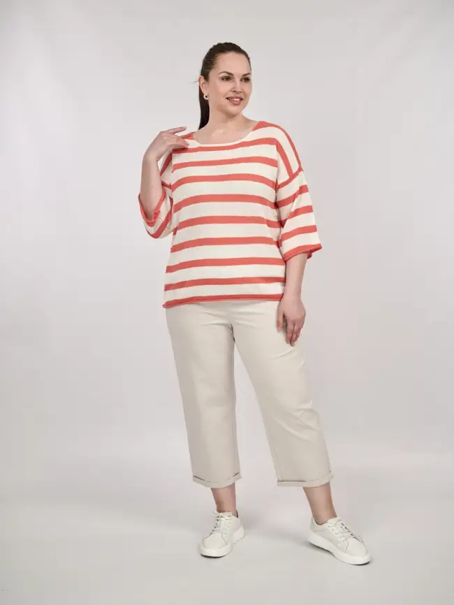 Джемпер облегченный в полоску ЭттоПлюс 25107 Размер 54-58 фото 55