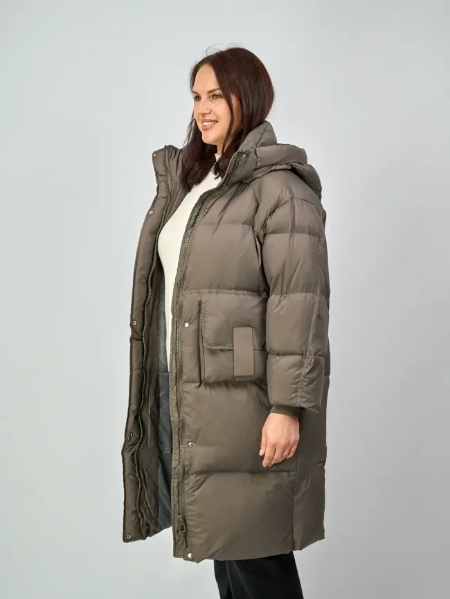 Пуховое пальто с кожаной вставкой 03741 Размер 48-54 фото 24